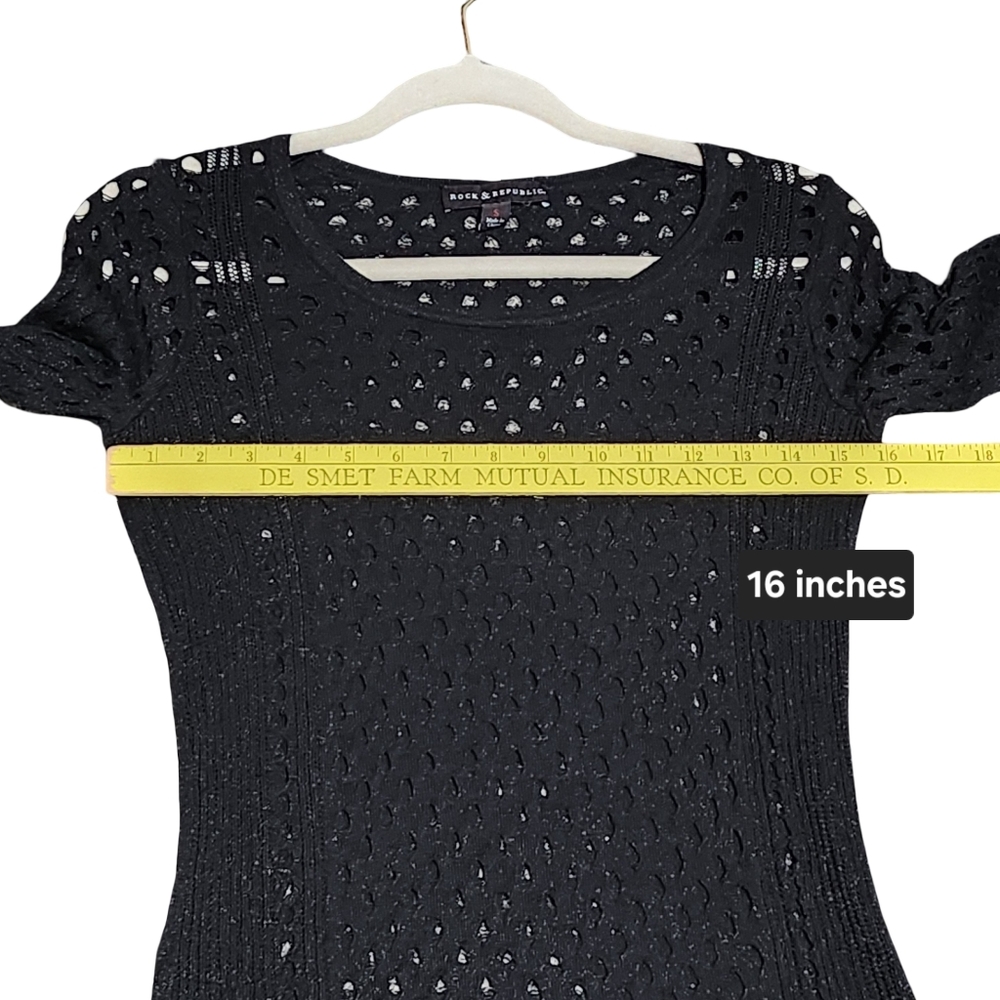 ROCK & REPUBLIC Black Metallic Open Knit Sweater Womens Small Long Sleeve Goth - Picture 8 of 11